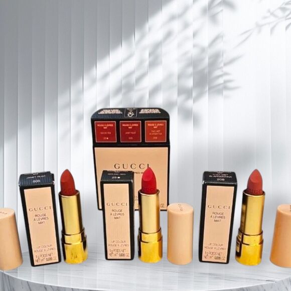 RARE, New, Sealed! GUCCI Mini Matte Lipstick Trio Set - Goldie Red, Janet Rust - Picture 1 of 5